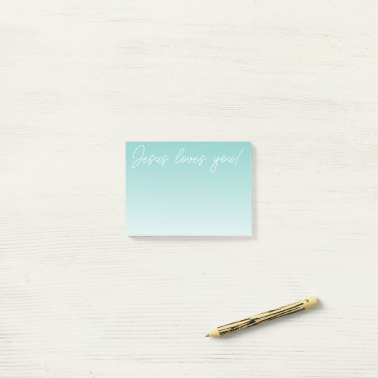 Post-it® Jésus t'aime ! | vert turquoise (Sur un bureau)