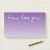 Post-it® Jésus t'aime ! | violet ombre (Sur un bureau)