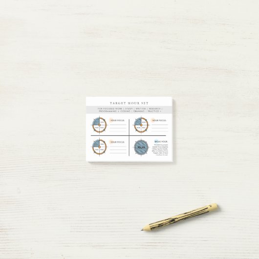 Post-it® Jeu de focus Heure cible (Sur un bureau)