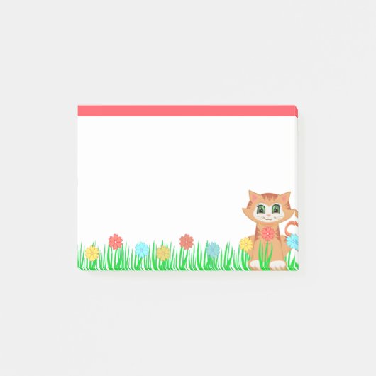 Post-it® Joli Chat Chaton, Fleurs & Herbe (Devant)