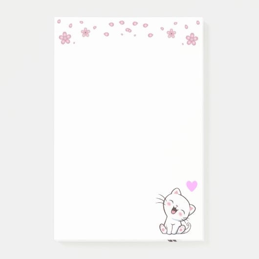 Post-it® Joli chat et fleurs sur fond blanc (Devant)