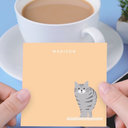 Post-it® Joli Chat Gris Tabby Notes Orange avec Nom