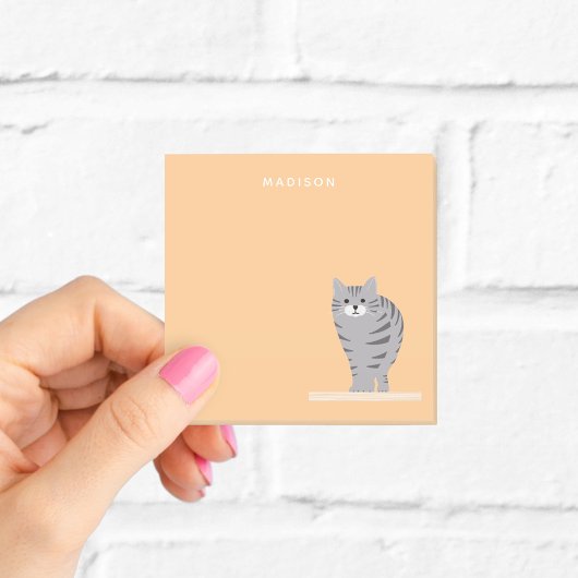Post-it® Joli Chat Gris Tabby Notes Orange avec Nom