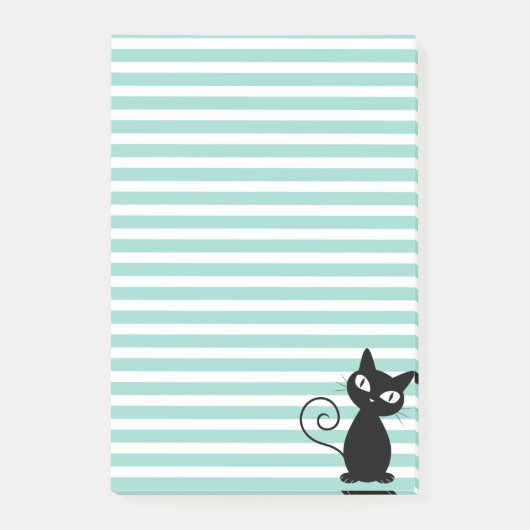 Post-it® Joli chat noir fantaisiste sur rayures (Devant)