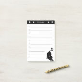 Post-it® Joli chat noir sur des post-its noir et blanc (Sur un bureau)