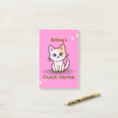 Post-it® Joli Chat Rose Kitty Nom Personnalisé (Sur un bureau)