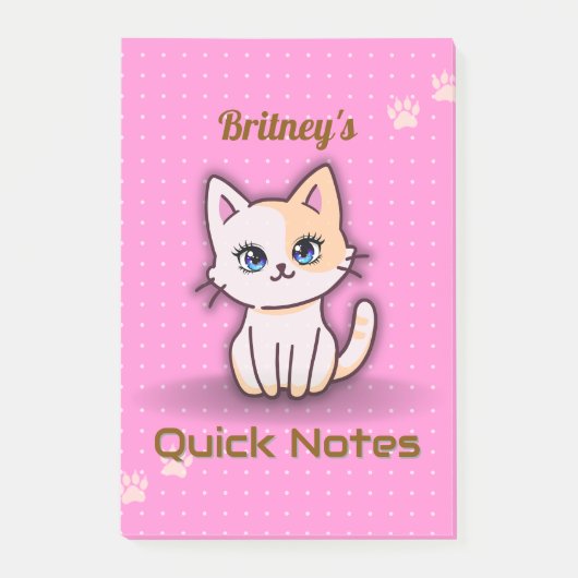 Post-it® Joli Chat Rose Kitty Nom Personnalisé (Devant)