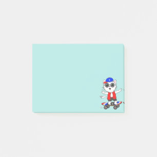 Post-it® Joli chat skater sur des post-its bleu sarcelle cl