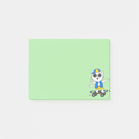 Post-it® Joli chat skater sur fond vert citron (Devant)