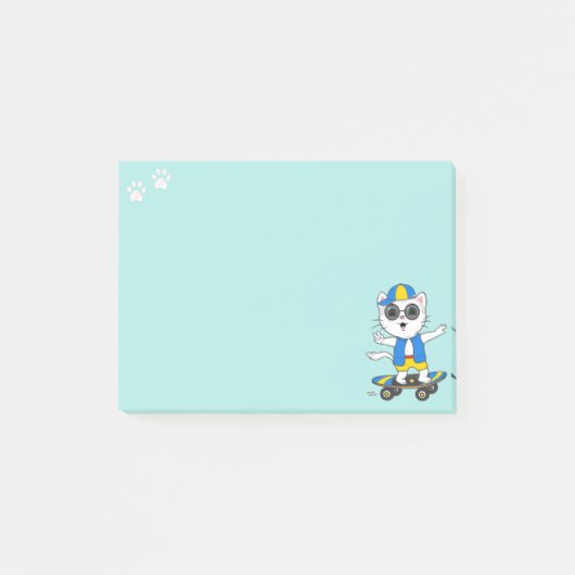 Post-it® Joli chat skater sur un fond bleu sarcelle clair (Devant)
