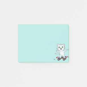 Post-it® Joli chat skateur sur des notes bleu sarcelle clai