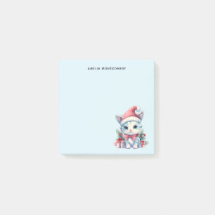 Post-it® Joli chaton en chapeau de Père Noël pour Noël