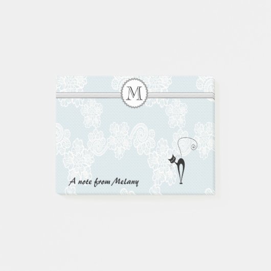 Post-it® Joli chic dentelle noir monogramme de chat (Devant)