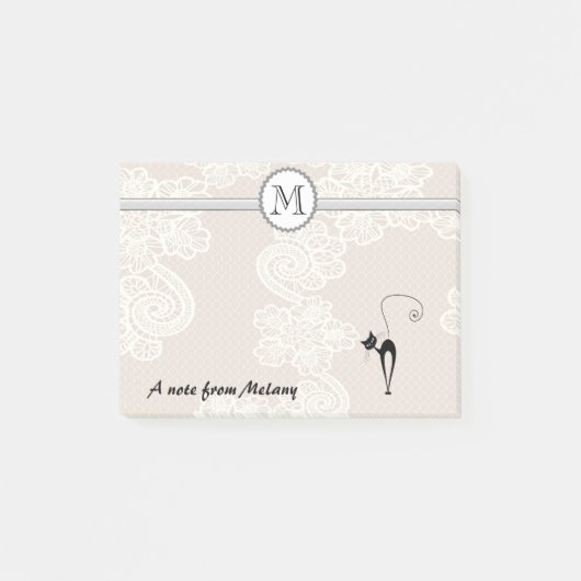 Post-it® Joli chic dentelle noir monogramme de chat (Devant)