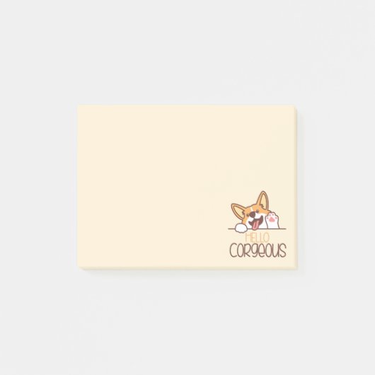Post-it® Joli chien Corgi Hello (Devant)