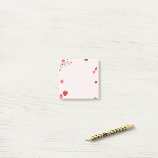 Post-it® Joli chiot avec notes collantes post-it fraise (Sur un bureau)