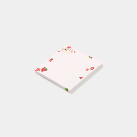 Post-it® Joli chiot avec notes collantes post-it fraise (Incliné)