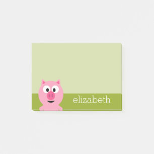 Post-it® Joli cochon de ferme de dessin animé - Rose et ver