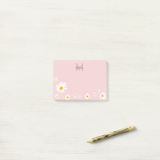 Post-it® Joli Daisy Fleur rose moderne Monogramme (Sur un bureau)