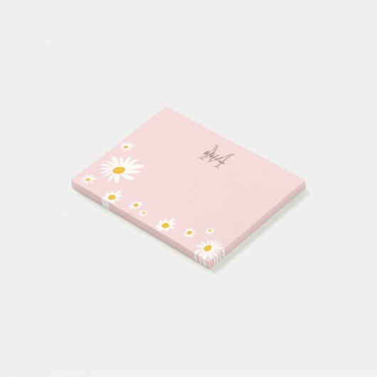 Post-it® Joli Daisy Fleur rose moderne Monogramme (Incliné)