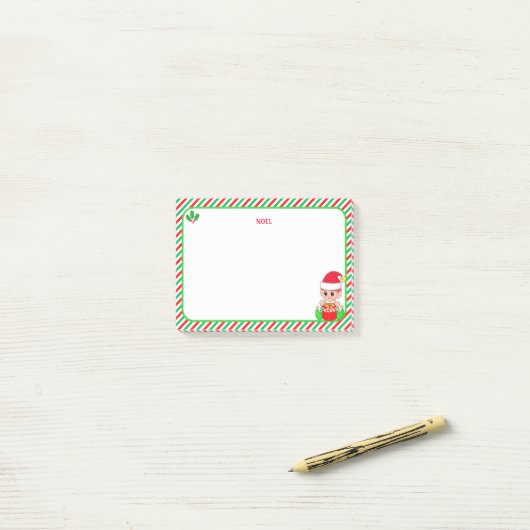 Post-it® Joli Elfe de Noël & Vert, Rouge & Blanc Cadre (Sur un bureau)