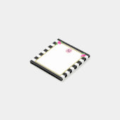 Post-it® Joli Fille Noir Blanc rayé Monogramme Floral (Incliné)
