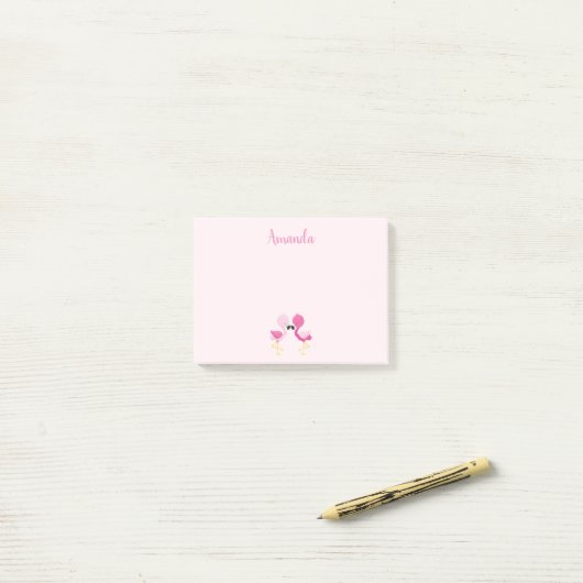 Post-it® Joli Flamant rose rose (Sur un bureau)