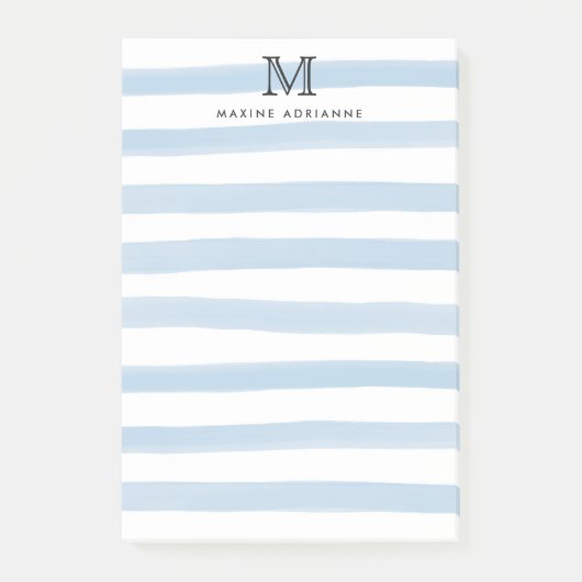 Post-it® Joli Moderne Dusty Bleu Aquarelle Rayures Monogram (Devant)