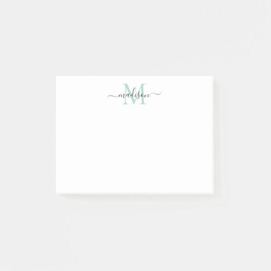 Post-it® Joli Modernité Chic Script Monogramme Vert Turquoi (Devant)