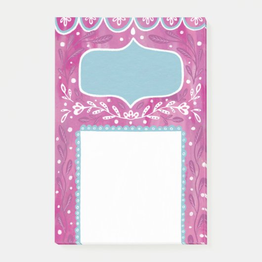 Post-it® Joli motif floral bleu rose. Abstrait botanique (Devant)