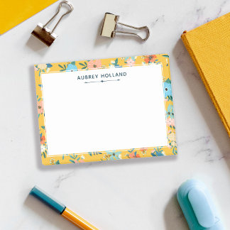 Post-it® Joli motif floral jaune Ajouter un nom