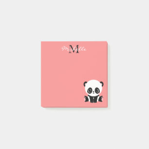 Post-it® Joli panda assis monogramme rose saumon