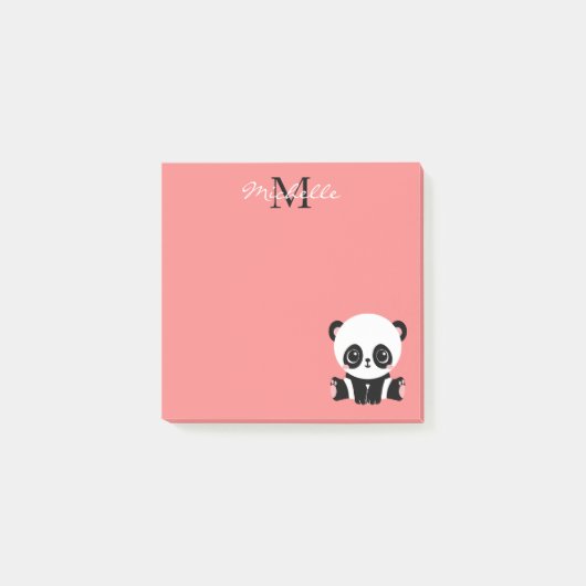 Post-it® Joli panda assis monogramme rose saumon (Devant)