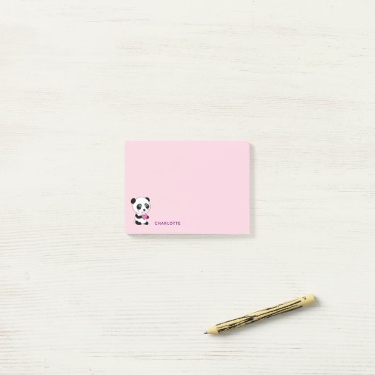 Post-it® Joli Panda avec un nom personnalisé Cœur Rose  (Sur un bureau)