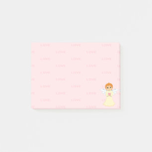 Post-it® Joli petit ange et motif d'amour sur rose