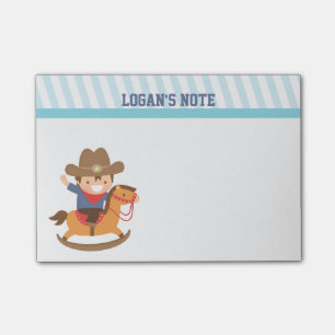 Post-it® Joli petit cow-boy heureux sur cheval à bascule