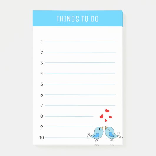 Post-it® Joli petit oiseau bleu & coeur Que faire bordé (Devant)