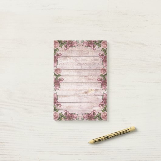 Post-it® Joli Rustique Roses Magenta (Sur un bureau)