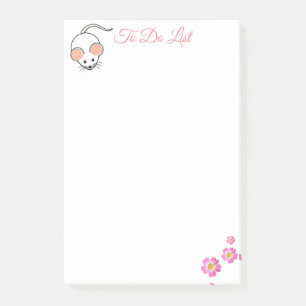 Post-it® Joli souris blanc et fleurs roses sur fond blanc