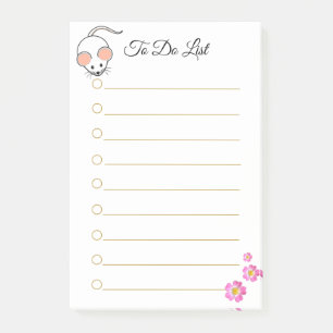 Post-it® Joli souris blanc & fleurs roses sur lignées blanc