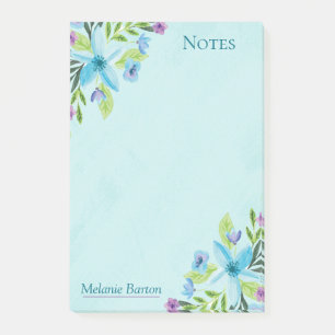 Post-it® Jolie aquarelle Bleu Floral Notes personnalisées