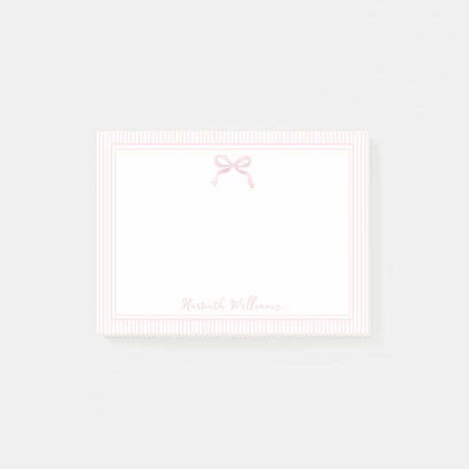 Post-it® Jolie bordure rose clair à ruban et rayures (Devant)