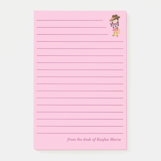 Post-it® Jolie Cowgirl Enfants Rose Ligné Personnalisé (Devant)