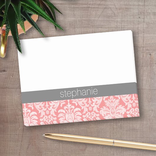 Post-it® Jolie dentelle Damas motif corail gris