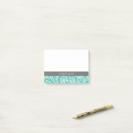 Post-it® Jolie dentelle Damask motif vert - ajouter le nom (Sur un bureau)