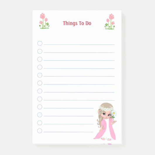 Post-it® Jolie Fée & Fleurs Roses Choses à Faire Notes (Devant)