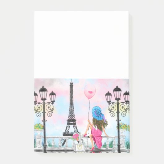 Post-it® Jolie femme et ballon de coeur rose - I Love Paris (Devant)