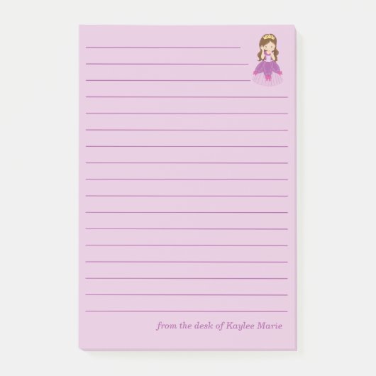 Post-it® Jolie Fille Princesse Lignée Rose Personnalisée (Devant)