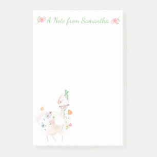 Post-it® Jolie lama aux fleurs et au ruban vert
