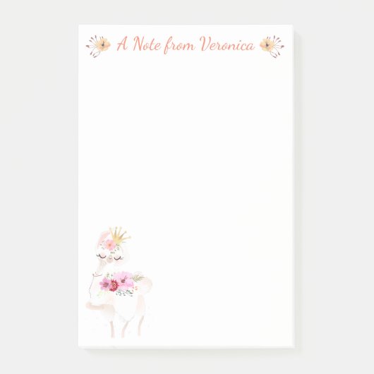 Post-it® Jolie lama aux fleurs orange et à la couronne doré (Devant)